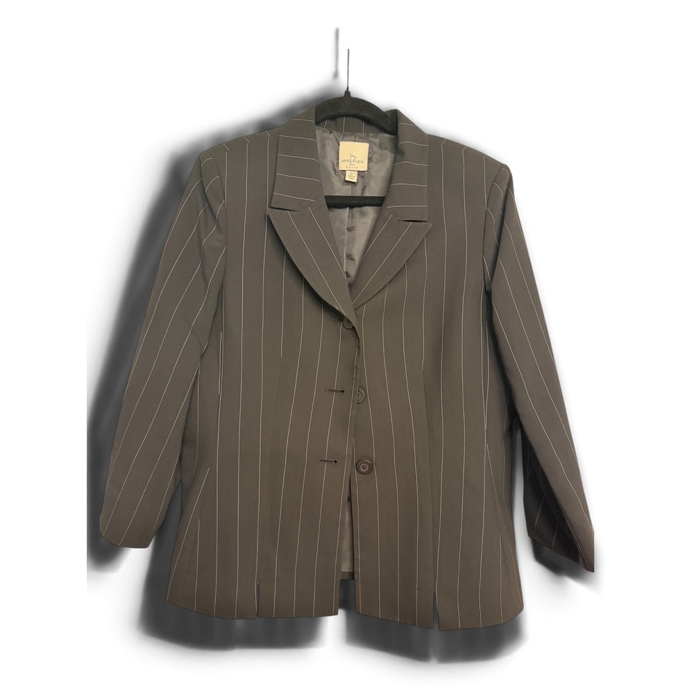 Anne Klein Suits Womens Pinstripe Blazer Charcoal Grey 3 Button Jacket Size 12